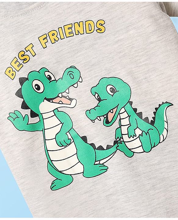 Babyhug Cotton Knit Half Sleeves T-Shirt With Crocodile Print - Grey