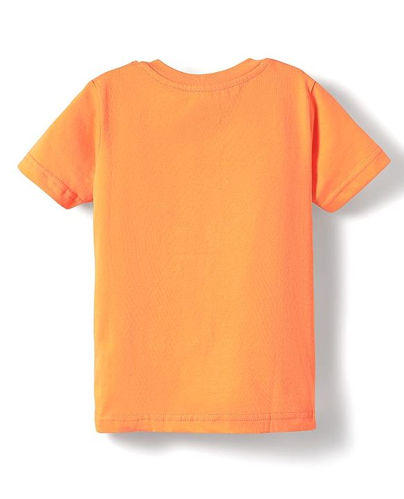 Babyhug Cotton Knit Half Sleeves T-Shirt with Elephant Print - Orange