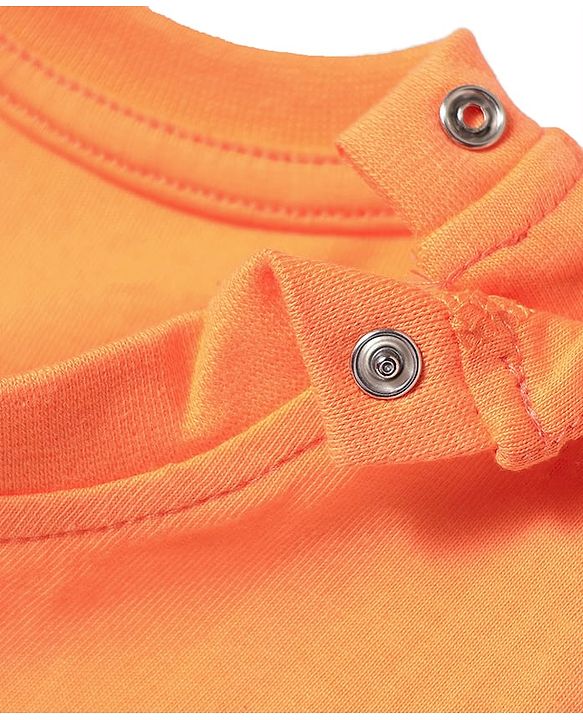 Babyhug Cotton Knit Half Sleeves T-Shirt with Elephant Print - Orange