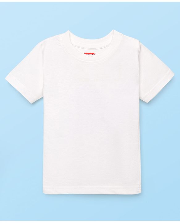 Babyhug Cotton Knit Half Sleeves Solid Color T-Shirt - White