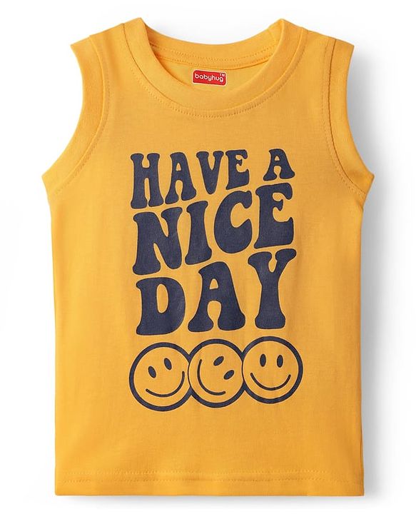 Babyhug Cotton Knit Sleeveless Tank T-Shirt  With Stripes & Good Times Print Pack Of 3 - Blue & Yellow