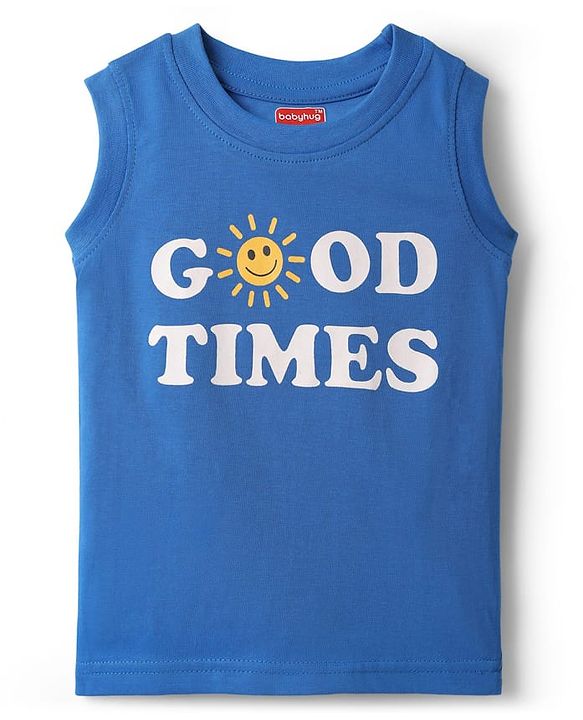 Babyhug Cotton Knit Sleeveless Tank T-Shirt  With Stripes & Good Times Print Pack Of 3 - Blue & Yellow