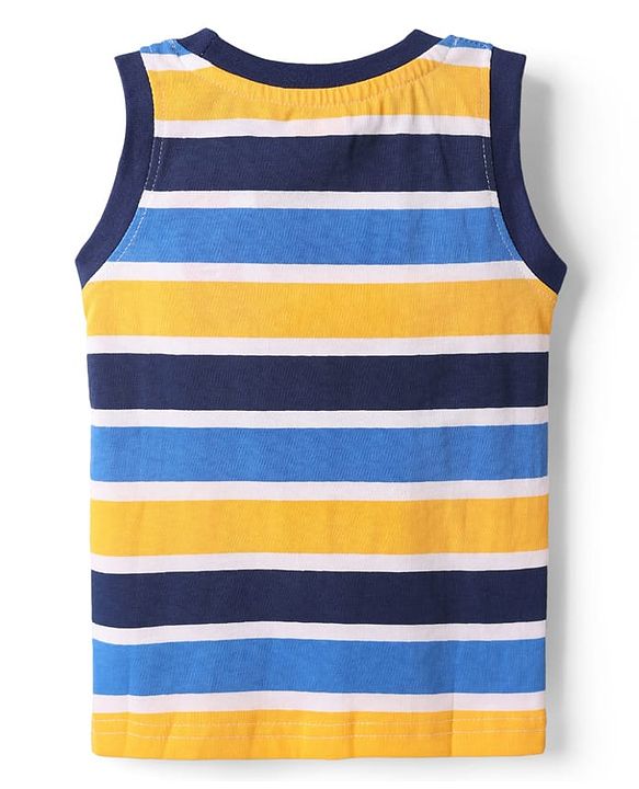 Babyhug Cotton Knit Sleeveless Tank T-Shirt  With Stripes & Good Times Print Pack Of 3 - Blue & Yellow