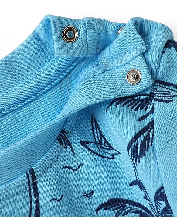 Babyhug Cotton Knit Half Sleeves T-Shirt With Beach Theme Print Pack Of 3 - Light Blue & Navy Blue