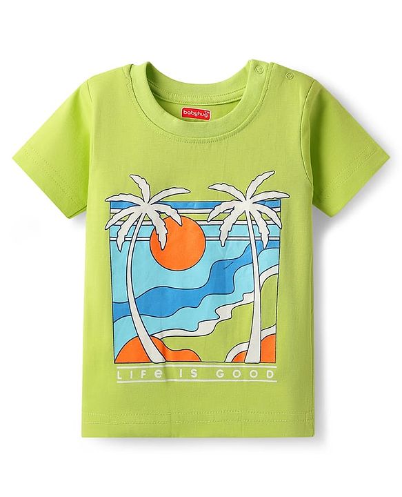 Babyhug Cotton Knit Half Sleeves T-Shirt With Beach Theme Print Pack Of 3 - Light Blue & Navy Blue