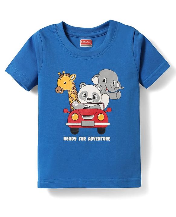 Babyhug Cotton Knit Half Sleeves T-Shirt With Animal Print Pack Of 3 - Red & Navy Blue