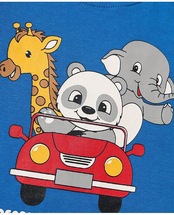 Babyhug Cotton Knit Half Sleeves T-Shirt With Animal Print Pack Of 3 - Red & Navy Blue