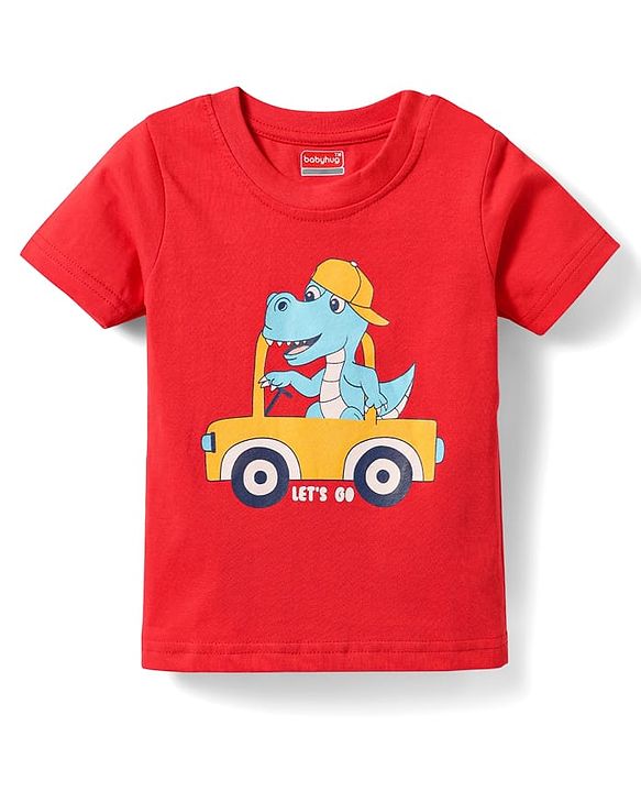 Babyhug Cotton Knit Half Sleeves T-Shirt With Animal Print Pack Of 3 - Red & Navy Blue
