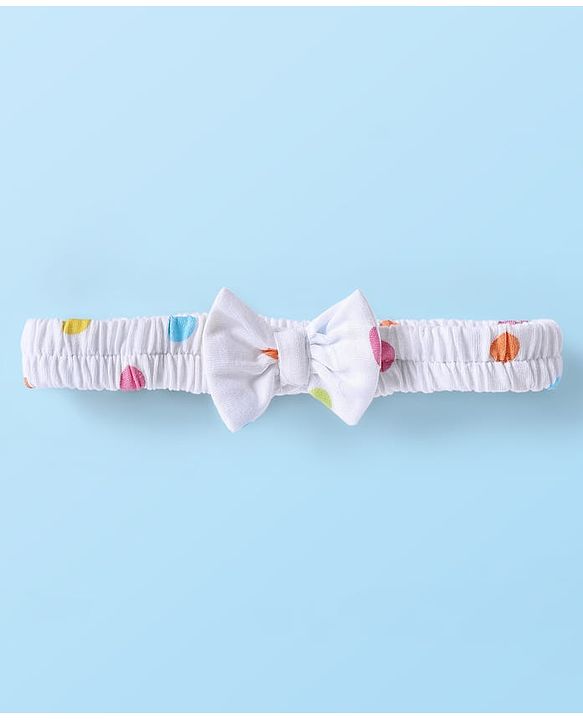 Babyhug Single Jersey Knit Sleeveless Layered Frock with Headband & Polka Dots Print - White