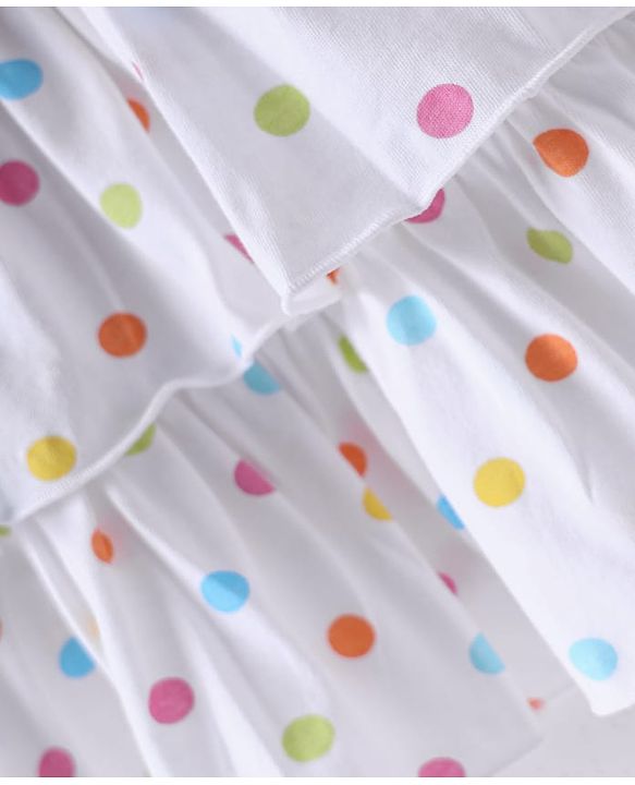 Babyhug Single Jersey Knit Sleeveless Layered Frock with Headband & Polka Dots Print - White