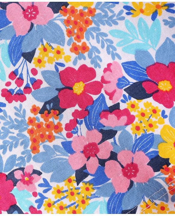 Babyhug Cotton Knit Frill Sleeves T-Shirt with Floral Print - Blue