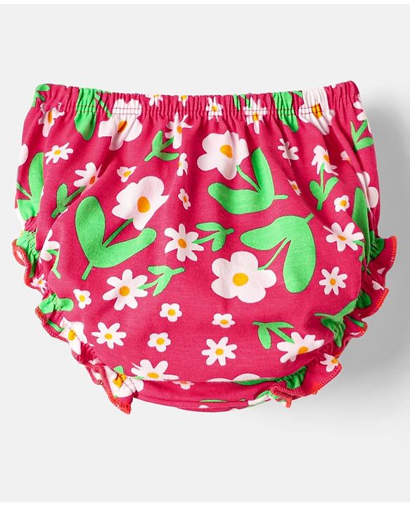 Babyhug Single Jersey Knit Sleeveless Floral Printed Frock With Bloomer & Headband - Red