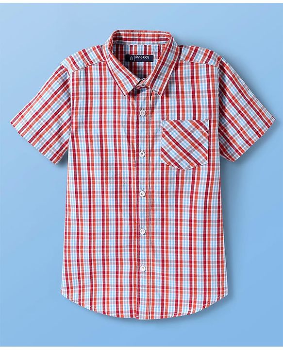 Pine Kids Cotton Woven Half Sleeves Checks Shirt With T Shirt - Multicolour