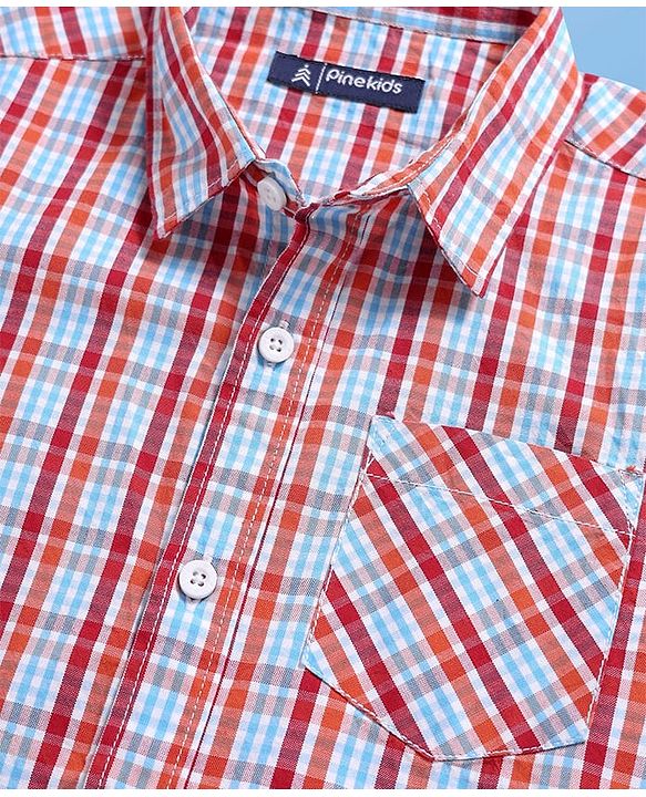 Pine Kids Cotton Woven Half Sleeves Checks Shirt With T Shirt - Multicolour