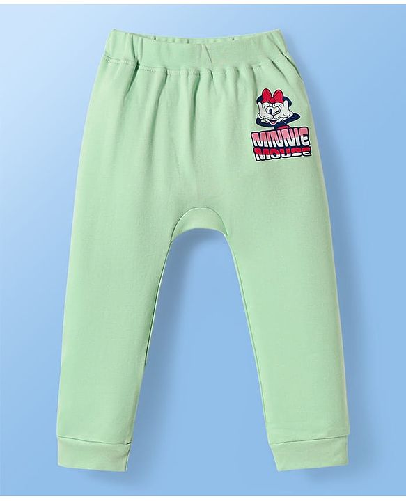 Babyhug Disney Interlock Knit Full Length Diaper Leggings With Minnie Mouse Family Graphics Pack of 2 - Light Green & White