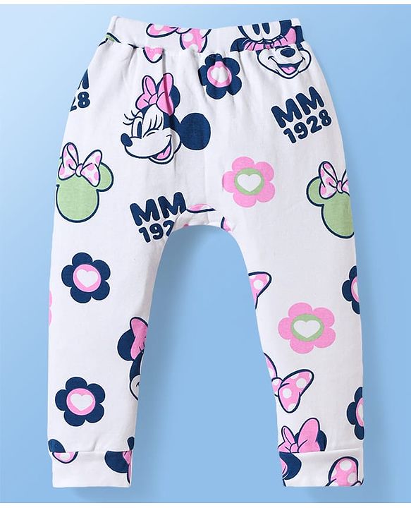 Babyhug Disney Interlock Knit Full Length Diaper Leggings With Minnie Mouse Family Graphics Pack of 2 - Light Green & White