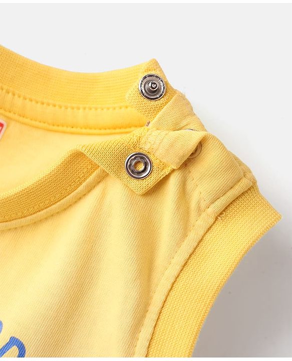 Babyhug Single Jersey Knit Sleeveless Tank T-Shirt and Shorts Set with Beach Theme Print - Blue & Yellow