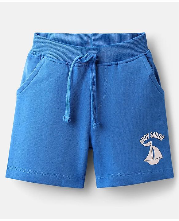 Babyhug Single Jersey Knit Sleeveless Tank T-Shirt and Shorts Set with Beach Theme Print - Blue & Yellow
