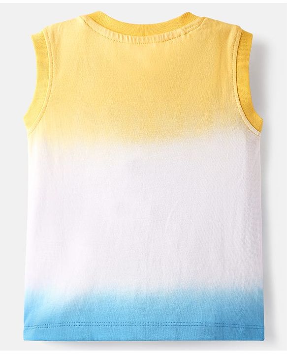 Babyhug Single Jersey Knit Sleeveless Tank T-Shirt and Shorts Set with Beach Theme Print - Blue & Yellow