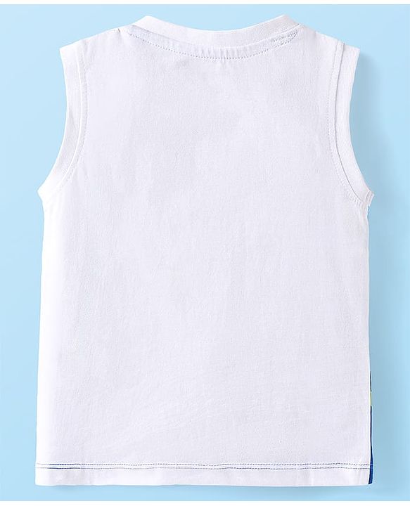 Babyhug Single Jersey Knit Sleeveless Tank T-Shirt & Shorts Set Tropical Theme Print- White Blue & Green