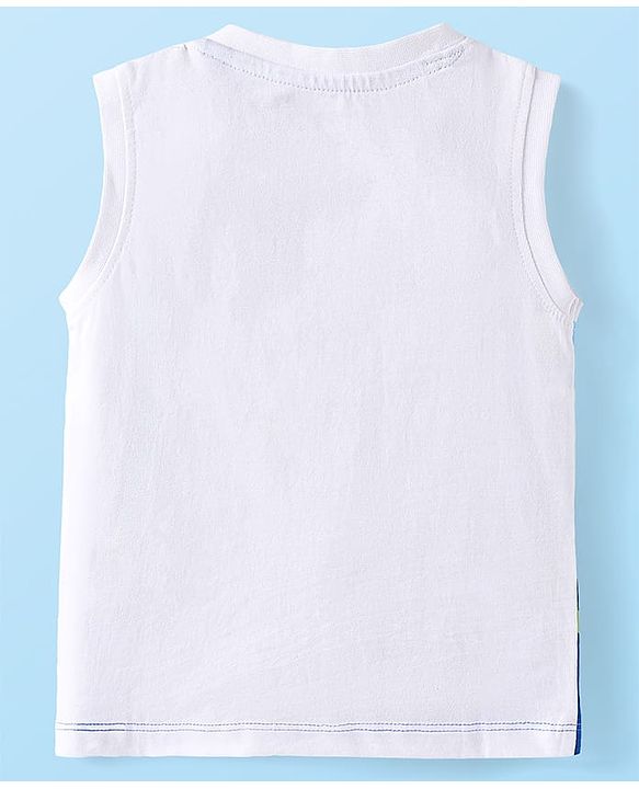 Babyhug Single Jersey Knit Sleeveless Tank T-Shirt & Shorts Set Tropical Theme Print- White Blue & Green