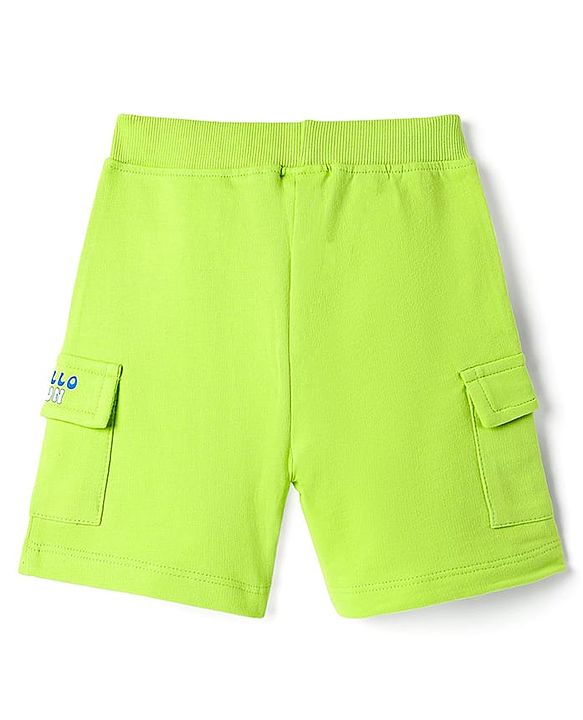 Babyhug Single Jersey Knit Half Sleeves Polo T-Shirt and Shorts Set With Animal Print - Blue & Limegreen