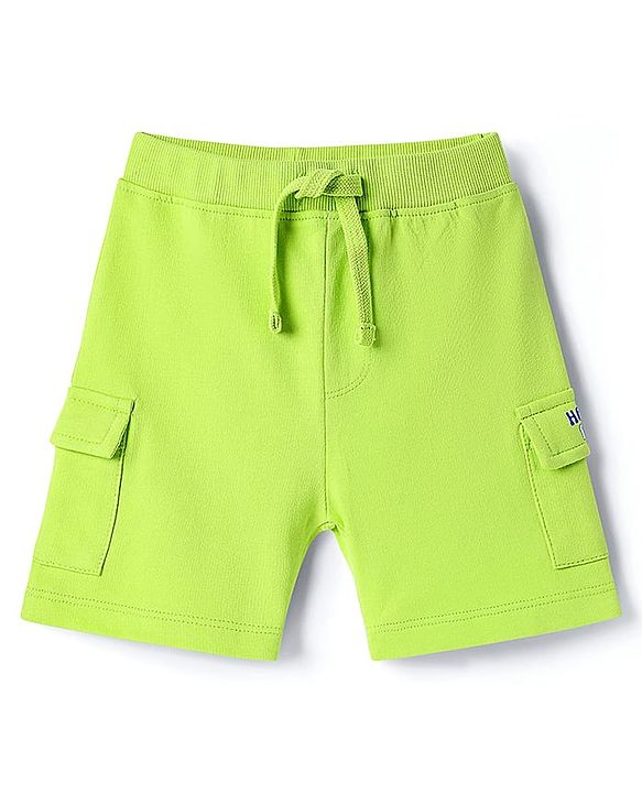 Babyhug Single Jersey Knit Half Sleeves Polo T-Shirt and Shorts Set With Animal Print - Blue & Limegreen