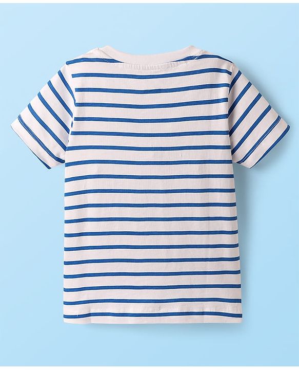 Babyhug Single Jersey Knit Half Sleeves Striped T-Shirt & Shorts Set with Crab Print & Fish Patch - Peach