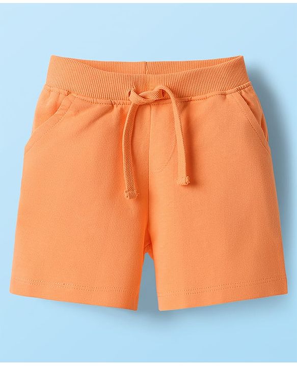 Babyhug Single Jersey Knit Half Sleeves Striped T-Shirt & Shorts Set with Crab Print & Fish Patch - Peach