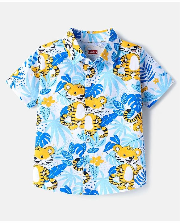 Babyhug Single Jersey Knit Half Sleeves Shirt & Shorts Set with Tiger  Print - Navy Blue & Light Blue