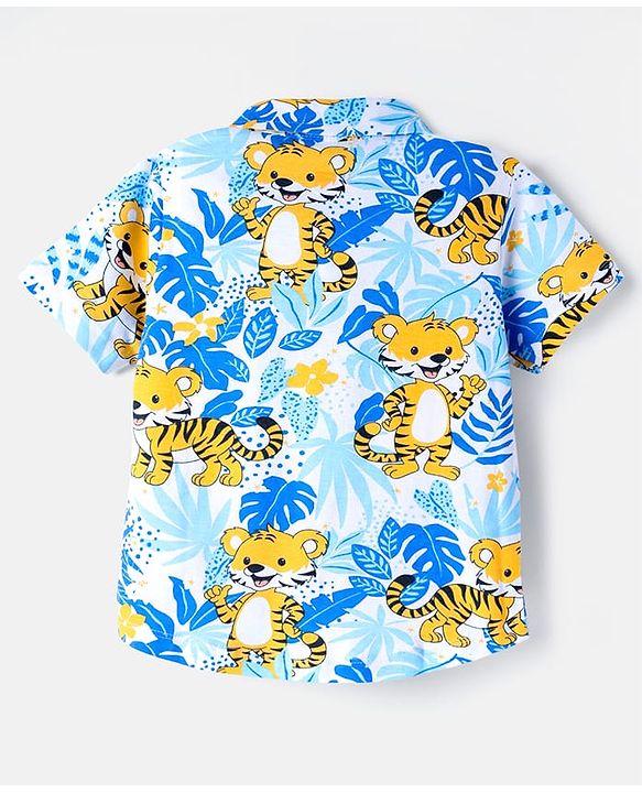 Babyhug Single Jersey Knit Half Sleeves Shirt & Shorts Set with Tiger  Print - Navy Blue & Light Blue