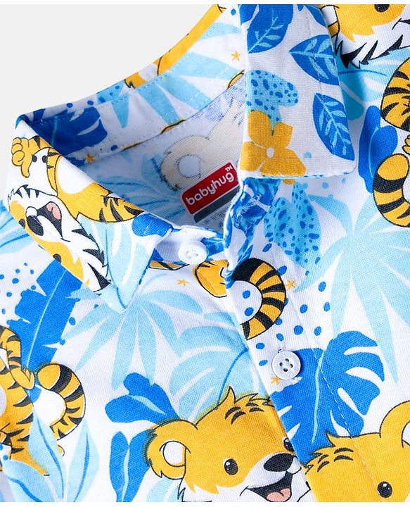 Babyhug Single Jersey Knit Half Sleeves Shirt & Shorts Set with Tiger  Print - Navy Blue & Light Blue