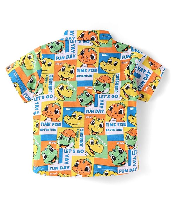 Babyhug Single Jersey Knit Half Sleeves Shirt & Shorts Set Dino Print- White & Blue