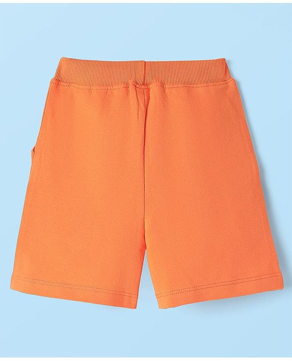 Babyhug 100% Cotton Knit Half Sleeves Shirt With Beach Theme Print & Short Set - White & Orange