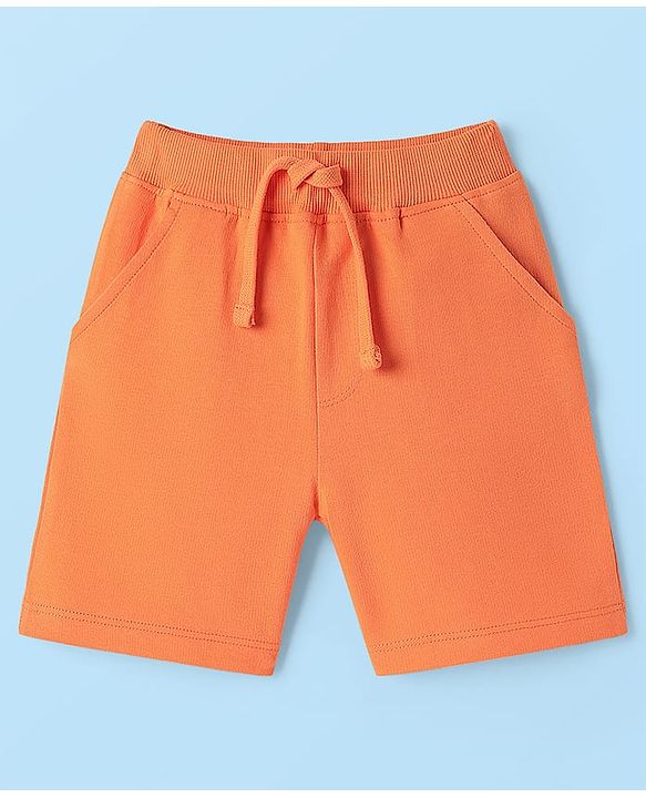Babyhug 100% Cotton Knit Half Sleeves Shirt With Beach Theme Print & Short Set - White & Orange