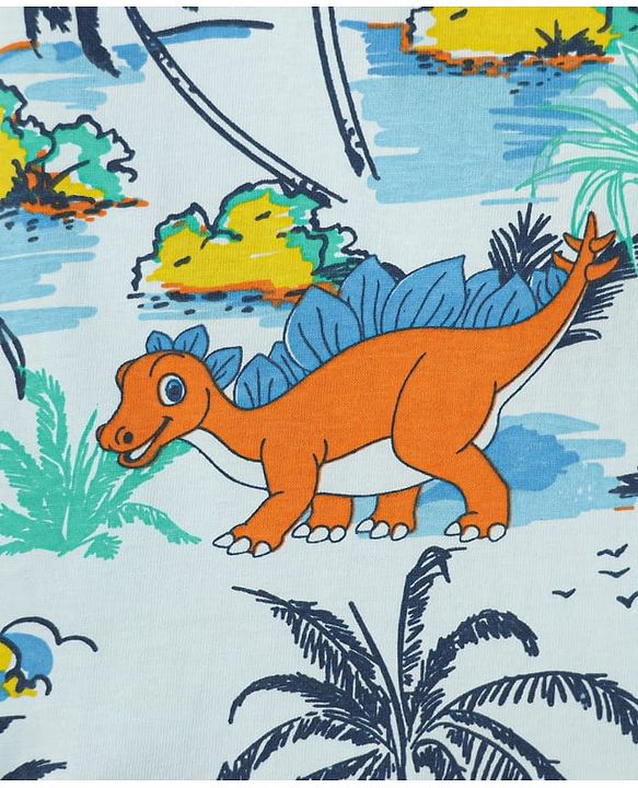 Babyhug Single Jersey Knit Sleeveless Tank T-Shirt & Shorts Co-Ord Set With Dino & Tree Print - Light Blue