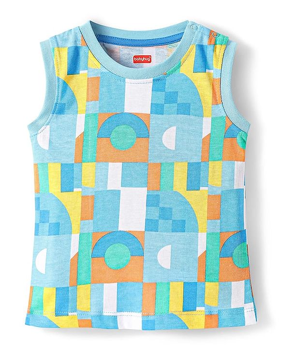 Babyhug Single Jersey Knit Sleeveless Printed Tank T-Shirt & Shorts Co-Ord Set - Multicolor