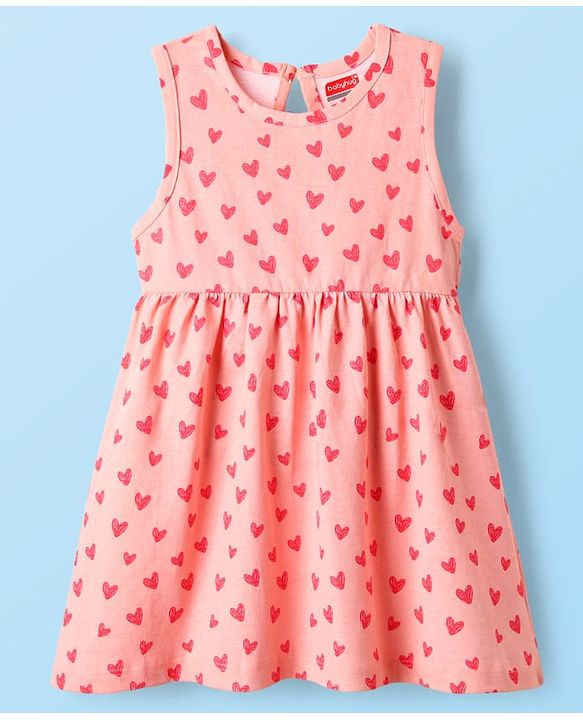 Babyhug Single Jersey Knit Sleeveless Frock With Heart Print - Pink
