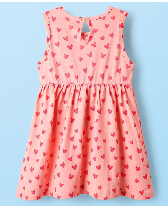 Babyhug Single Jersey Knit Sleeveless Frock With Heart Print - Pink