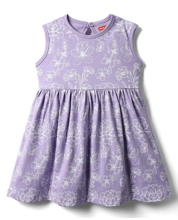 Babyhug Single Jersey Knit Sleeveless Frock With Floral Print - Lilac