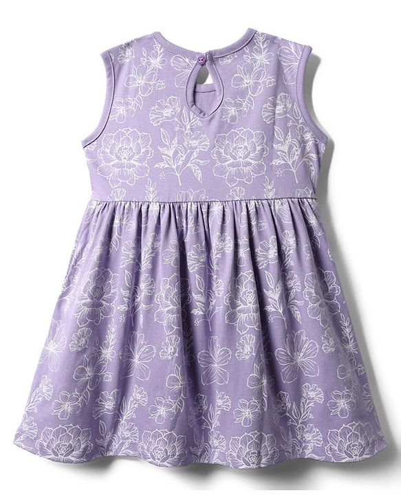 Babyhug Single Jersey Knit Sleeveless Frock With Floral Print - Lilac