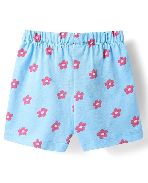 Babyhug Cotton Knit Half Sleeves Floral & Rainbow Printed Shorts Night Suit - Light Blue