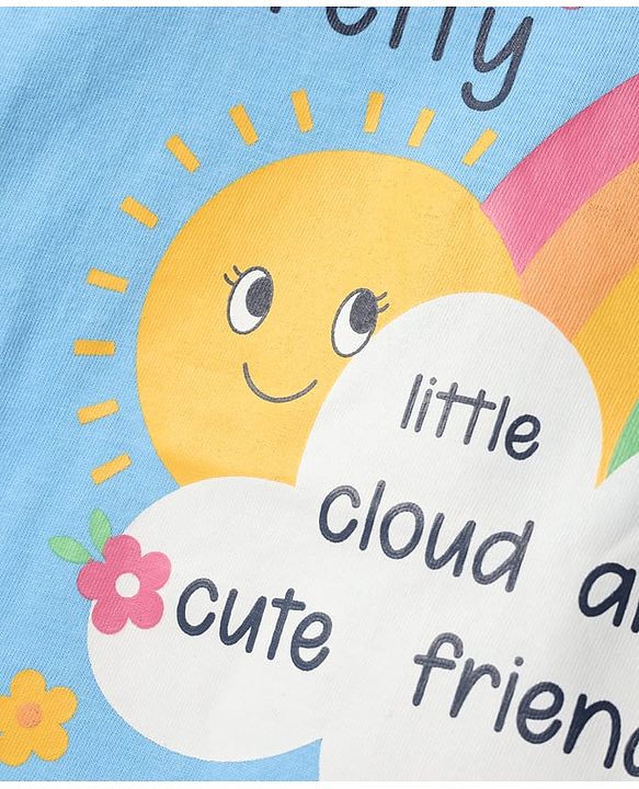 Babyhug Cotton Knit Half Sleeves Floral & Rainbow Printed Shorts Night Suit - Light Blue