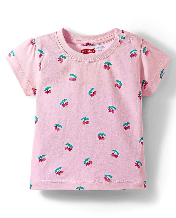 Babyhug Cotton Knit Half Sleeves Co-ords Shorts Night Wear With Fruit Print Pack Of 2 - Purple & Pink