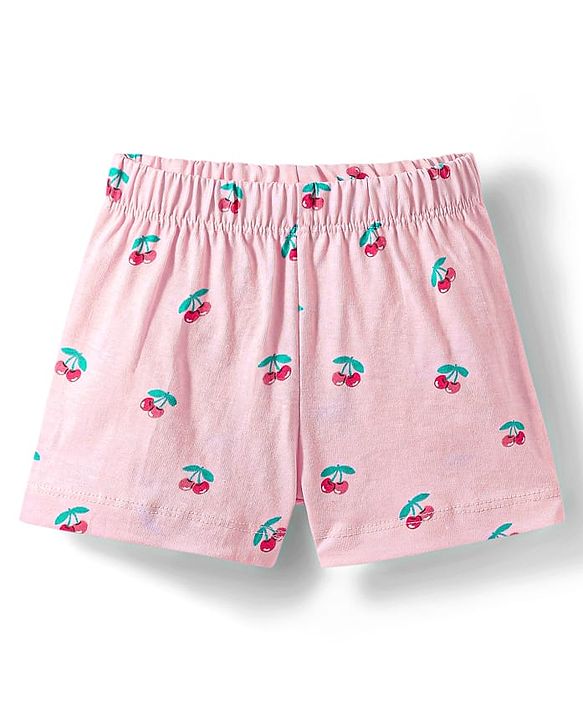 Babyhug Cotton Knit Half Sleeves Co-ords Shorts Night Wear With Fruit Print Pack Of 2 - Purple & Pink