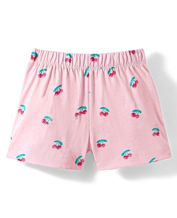 Babyhug Cotton Knit Half Sleeves Co-ords Shorts Night Wear With Fruit Print Pack Of 2 - Purple & Pink