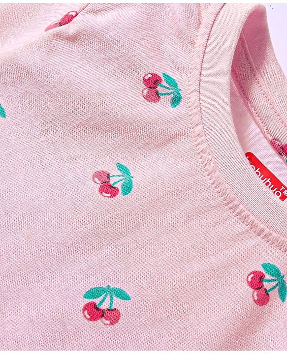 Babyhug Cotton Knit Half Sleeves Co-ords Shorts Night Wear With Fruit Print Pack Of 2 - Purple & Pink