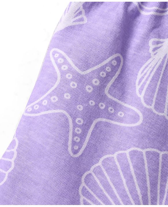 Babyhug Cotton Knit Half Sleeves Co-ords Shorts Night Suit with Sea Life Print - Lavender