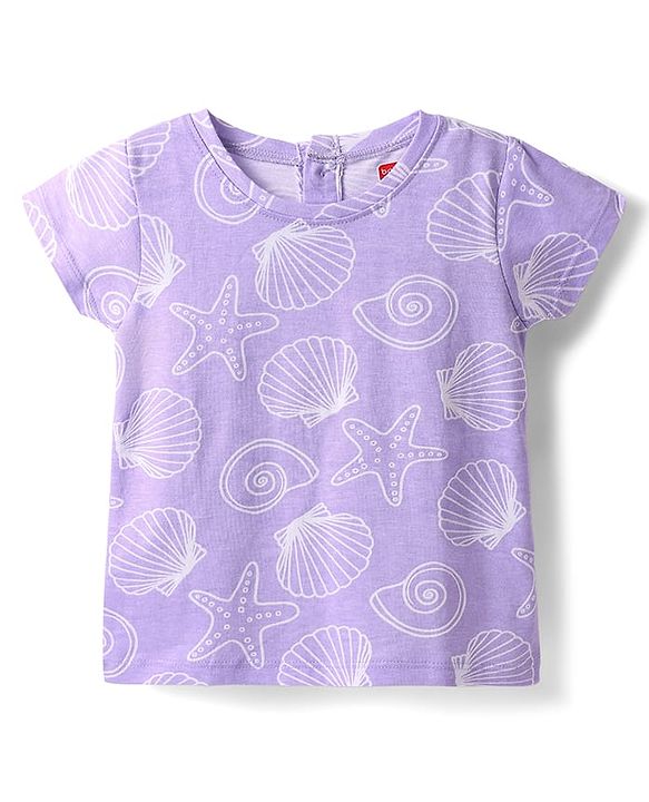Babyhug Cotton Knit Half Sleeves Co-ords Shorts Night Suit with Sea Life Print - Lavender