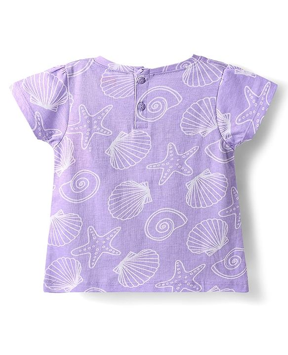 Babyhug Cotton Knit Half Sleeves Co-ords Shorts Night Suit with Sea Life Print - Lavender